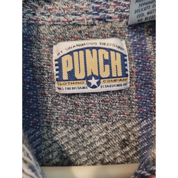 Vintage Punch Mens Long Sleeve Button Shirt M Blue Cotton Textured Front Pocket - Picture 3 of 4